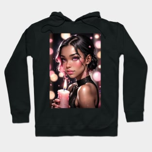 Candle Holding Beautiful Anime Girl of Color Hoodie